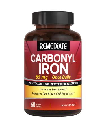REMEDIATE Carbonyl Iron with Vitamin C Optimal Absorption 65 mg Gentle Iron for Men & Women Energy Support & New Red Blood Cell Formation Easy on The Stomach Vegan Once Daily Non-GMO 60 Tabs