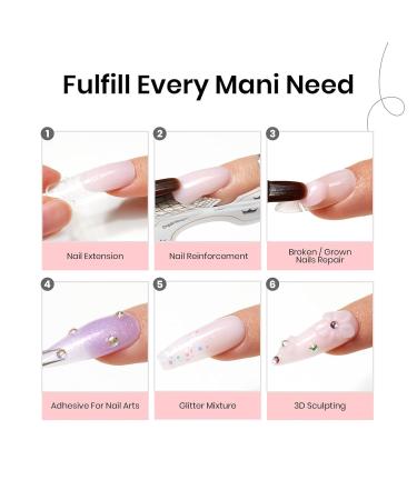 Beetles Poly Nail Extension Gel Kit - 6 Colors Quick Building Nail Enhancement DIY Nail Art Manicure Gift - Clear Pink Nude Grey Glitter - Buy Online on GoSupps.com