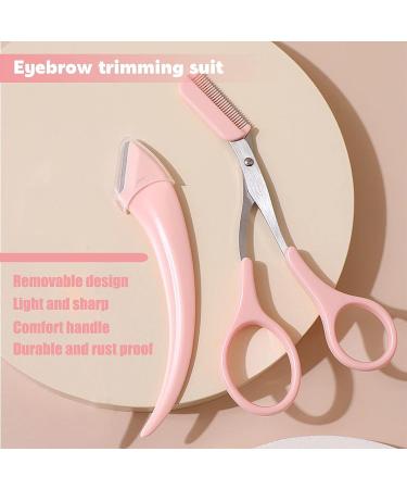 Stainless Steel Eyebrow Scissors with Comb and Trimmer Tool for Women and Girls - Pink - Buy Online on GoSupps.com