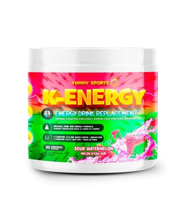 Yummy Sports K-Energy Drink Supplement Boost Energy Enhance Focus Physical Performance Powered by BHB MCT Caffeine Keto-Friendly Energy Drink - 30 Servings - 210g - Sour Watermelon
