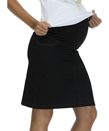 YESET Maternity Denim Skirt - Knee Length Pregnancy Mini Skirt, Stretchy Jeans - Black - Buy Online on GoSupps.com