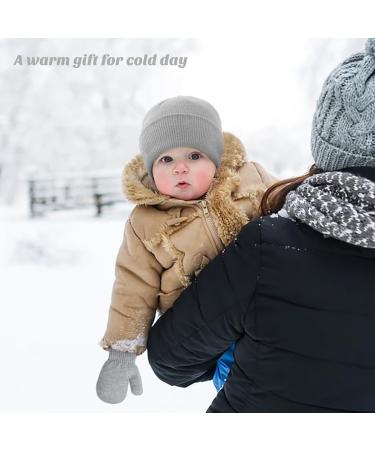 XYIYI Newborn Baby Winter Beanie Hat Mitten Set - Grey2 | Infant Toddler Knitted Hat Glove Set for Boys Girls 3-18 Months - Buy Online on GoSupps.com