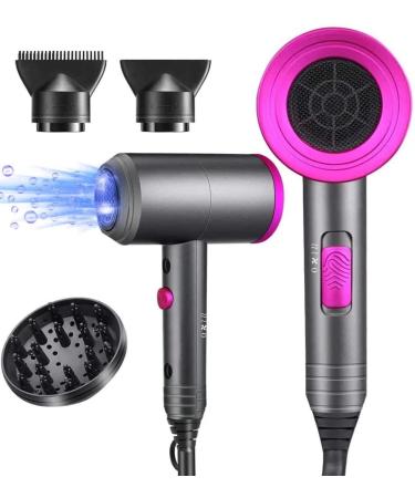 Ionic Hair Dryer, 1800W Professional Blow Dryer (with Powerful AC Motor), Negative Ion Technolog, 3 Heating/2 Speed/Cold Settings, Contain 2 Nozzles and 1 Diffuser, for Home Salon Travel Woman Kids