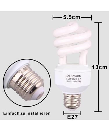 Dernord UVB & UVA Light Bulb 5.0 - 15W Compact UV Lamp for Lizards Geckos Turtles & Snakes - Ideal for Reptile Habitat - Buy Online on GoSupps.com