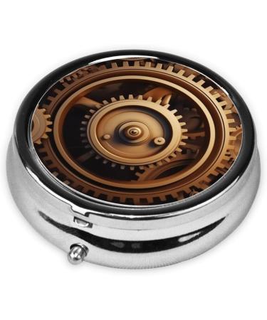 Mechanical Gear Portable Metal Pill Box | Round Mini 3-Compartment | Travel Essential for Small Pills | Durable Hinged Design in Black - Buy Online on GoSupps.com