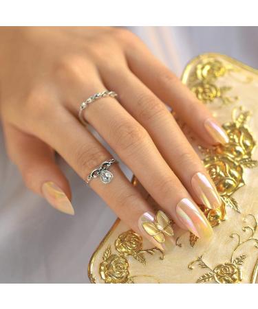 Sethexy Shiny Oval Medium False Nails - Sparkle Butterfly Press-On Nails | 24 Gold Bling Acrylic Nail Tips for Women & Girls - Buy Online on GoSupps.com