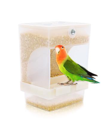Rypet No Mess Bird Feeder, Integrated Parrot Automatic Feeder for Small to Medium Birds Seed Food Container Translucent