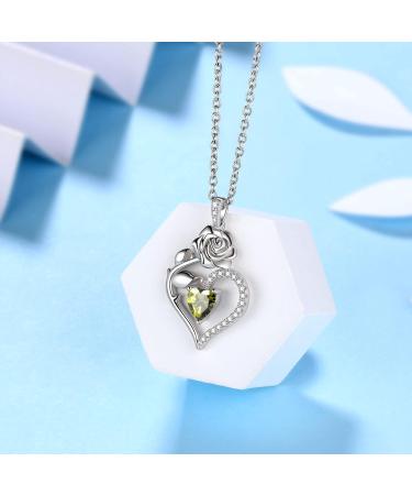 Cute Cat Necklace with Sparkling Zirconia Crystal Birthstone Pendant Necklace for Girls Womens White Gold Over 925 Sterling Silver Animal Necklace Birthstone Jewelry Sweet Present Girlfriend Sisters H August-Peridot - Buy Online on GoSupps.com