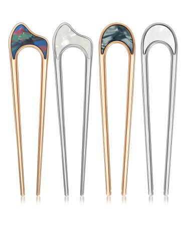 4 Pcs Hair Pins U Shaped Hair Pins Metal Vintage Hair Sticks French Hair Pin Hairstyle Chignon for Women Girls Hair Fork Gold+silver