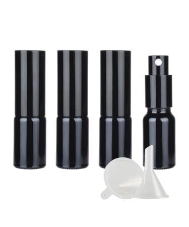 Zeoabsy 4 pieces 10ml shiny black glass spray bottles & 1 piece of funnel 10 ml empty glass refillable atomatable atomizer.