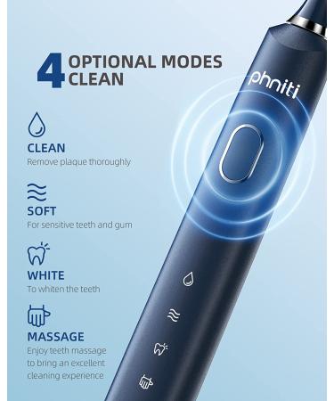 Phniti Sonic Electric Toothbrush for Adults - 8 Brush Heads, Fast Charge, 4 Modes, 40,000VPM, Waterproof (Blue) - Buy Online on GoSupps.com