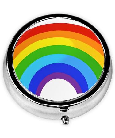 Rainbow Printed Round Pill Box - Portable 3 Compartment Organizer for Travel & Vitamins - Buy Online on GoSupps.com