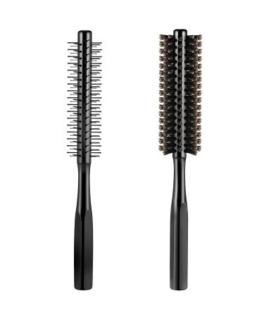 2 Pieces Thick Round Hair Comb Bristle Round Hair Brush Blow Drying Hairbrush Small Brush Short Hair Massage Comb Head Massage Round Brush Roll Hairbrush for Wet or Dry Hair (Black)