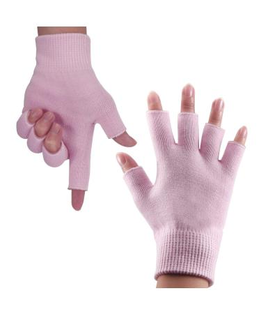 Fingerless Moisturizing Gloves for Dry Hand - Silicone Gel Infused Lotion Spa Glove for Eczema Hand Skin Care Overnight Treatment | Healing Repair Cracked Finger Aloe Moisturizer Gloves for Men Women Pink