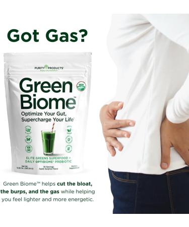Green Biome - Elite Organic Greens Superfood + Daily OptiBiome Probiotic - Optimized to Promote Bloating Relief Digestive Comfort + Regularity Energy - Vegan. Gluten Free -Apple Flavor - 30 Servings - Buy Online on GoSupps.com