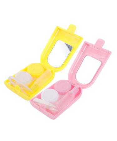 Solustre Box with 2 sets of contact lens container Mirror film Bag Small lens holder lens container case for contact lenses Colored contact lenses Accompanying box plastic