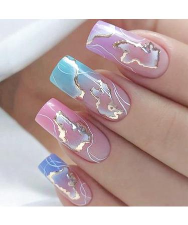 Runioney 1 Set Gradually Changing Rhinestone Nails Portable Press-on Nails Full Covering Nail Tips - Buy Online on GoSupps.com