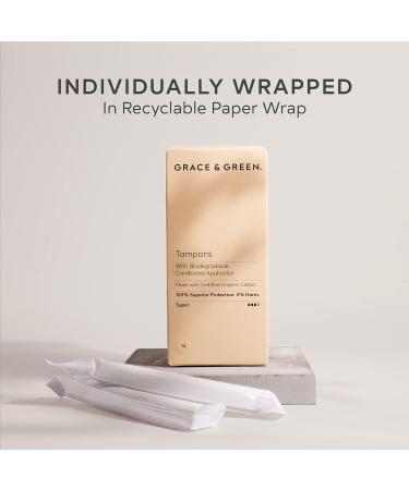 Grace & Green Organic Cotton Super Tampons with Biodegradable Applicator - 14 Count Pack - Plastic-Free & Made with Organic Cotton - Buy Online on GoSupps.com