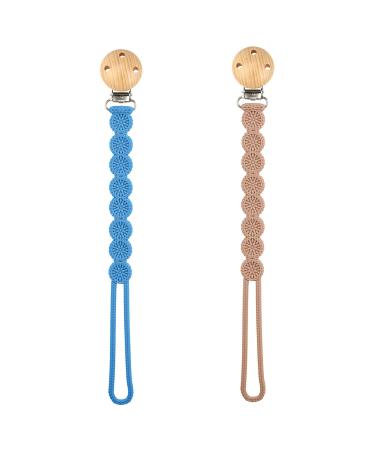 Viyuse Wooden Clips Pacifier Clips Pacifier Holder Boy Girl Silicone Pacifier Clips-Pacifier Leash-Teething Toys Soothers Binky Paci Clip One-Piece Design Unisex Baby Birthday Shower Gift 2PACK blue+yellow