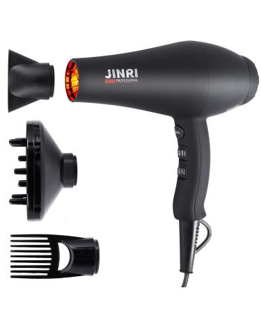 Infrared Hair Dryer, Professional Salon Negative Ionic Blow Dryers for Fast Drying, Pro Ion Quiet Hairdryer with Diffuser & Concentrator & Comb Black