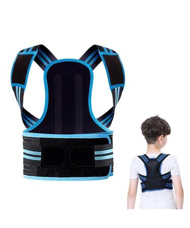 Posture Corrector for Kids and Teens Adjustable Upper Back Brace Posture Corrector with Soft Shoulder Pads and Elastic Belts Hunchback Corrector for Improve Slouching and Humpback Blue Medium