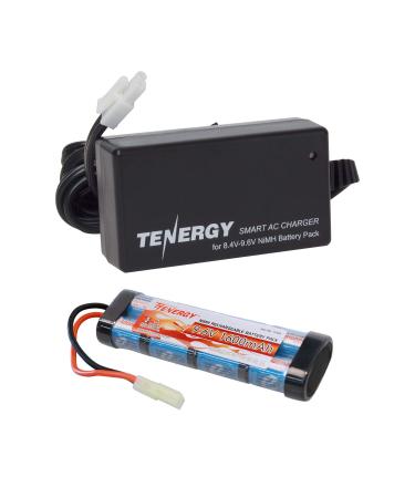 Tenergy Airsoft Battery High Capacity 9.6V 1600mAh NiMH Flat Battery Pack w/Mini Tamiya Connector for Airsoft Gun + 8.4V-9.6V NiMH Battery Charger w/ Mini Tamiya Connector and Standard Tamiya Adaptor