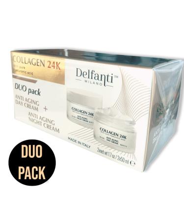 Delfanti COLLAGEN 24K Anti-Aging Day & Night Cream Duo with Hyaluronic Acid - Made in Italy - Buy Online on GoSupps.com