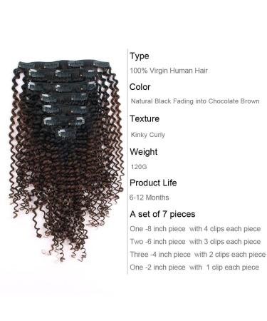 ABH AmazingBeauty Ombre Kinky Curly Clip-In Hair Extensions for Black Women â€“ 3C 4A Remy Human Hair, Chocolate Brown T4, 14 Inch, 115g - Buy Online on GoSupps.com