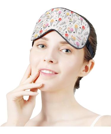 Watercolor Ice Cream Waffle Cone Sleep Mask for Women | Adjustable Eye Shades with Elastic Strap - Buy Online on GoSupps.com