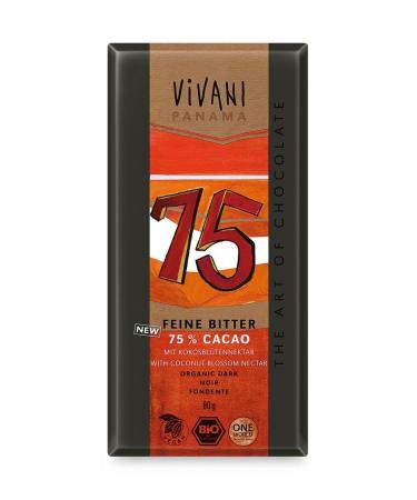 Vivani Vivani - Fine Bitter Chocolate 75% Cocoa Panama with Coconut Blossom Sugar - 80 g - Pack of 10
