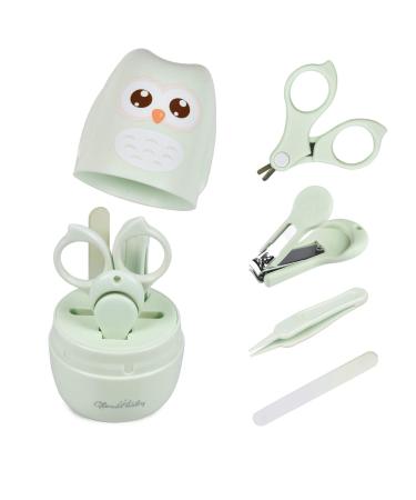 GLOVAL BABY Baby Nail Kit, Baby Manicure Kit and Pedicure kit with Cute Owl Shape Case. Baby Nail Clipper, Scissor, Baby Nail File & Tweezer for Newborn, Infant & Toddler (Green)