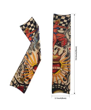 Men's 8pcs Temporary Tattoo Sleeves - Fake Slip On Sunscreen Arm Protectors for Cosplay & Body Art - Buy Online on GoSupps.com