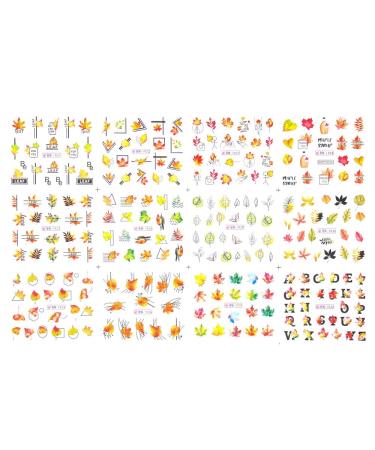 Cartoon Golden Leaves Abstract Face Animal Autumn Maple Leaf Water transfor Decals Nail Stickers(BN1921-1932)