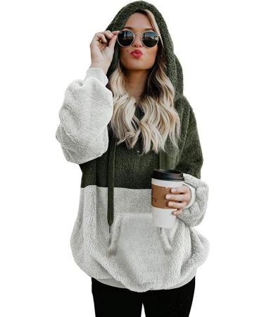 Bigfanshu Womans Fall Clothes Oversized Warm Zipper Hoodies Casual Loose Pullover Hooded Sweatshirt Green - Buy Online on GoSupps.com