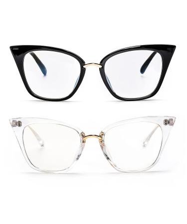 ZUVGEES 2 Pack Womens Cute Oversized Cat Eye Blue Light Blocking Reading Glasses Computer Readers Black+transparent 1.25 x