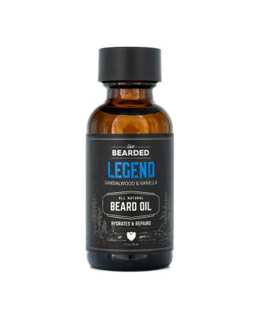 Live Bearded Beard Oil - 1 fl oz - Natural Beard Care for Men with Jojoba Oil - Made in USA - Beard Oil for Dry Flaky Skin - Legend Scented: Sandalwood Vanilla Classic Legend - Sandalwood Vanilla