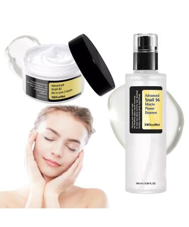 Snail Mucin Facial Set Snail Mucin Cream & Snail Mucin Serum Snail Moisturizer Hydrating Snail Serum for Face(2PCS)