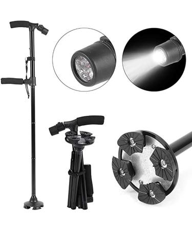 Walking Cane Folding Trekking Poles Double Handle Design with Flashlight Led Lights Adjustable Walking Stick for Old Men Get Up and Go - Buy Online on GoSupps.com