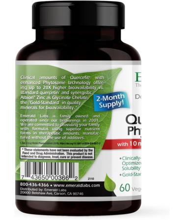 Emerald Labs Quercetin Phytosome Plus - 60 Veg Capsules with Quercefit, Zinc - Non-GMO, Gluten Free, Vegan - Buy Online on GoSupps.com