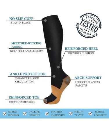 ACTINPUT Copper Compression Socks 4 Pairs for Men & Women - Nurses Running Cycling Support - Black L/XL - Buy Online on GoSupps.com