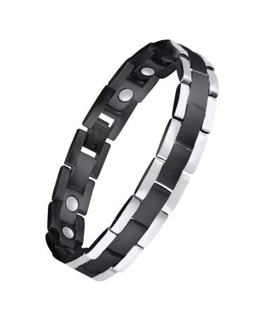 Jeracol Lymph Detox Titanium Steel Magnetic Bracelet for Men with Strength Magnets(3500Gauss) Womens Magnetic Wristband Brazaletes Adjustable Size with Remove Tool & Gift Box. Black Silver