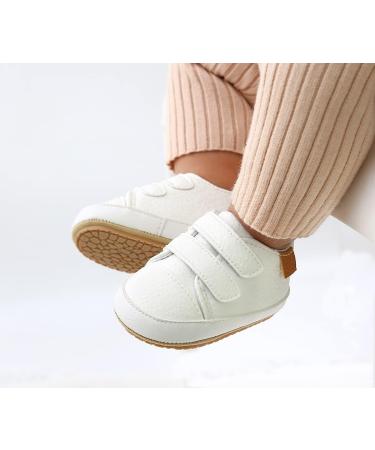Baby Toddler PU Leather Sneakers | Anti-Slip First Walking Shoes for 0-18 Months | White | Includes Sock | 6-12 Months - Buy Online on GoSupps.com