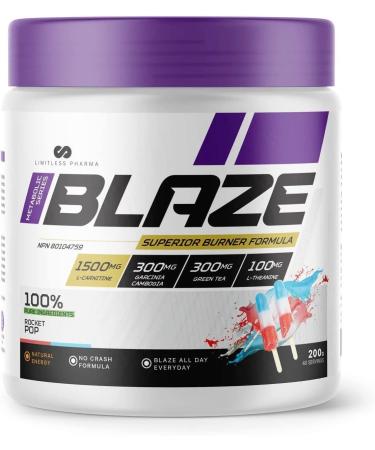 Limitless Pharma Blaze Thermogenic Fat Burner | Fat Metabolism Support Weight Management Increased Energy Endurance | L-Carnitine Garcinia Cambogia Green Tea Caffeine | 40 Servings (Rocket Pop) Rocket Pop 40 Servings (Pack of 1)