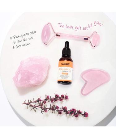 NEUTRIHERBS Jade Gua Sha & Face Roller & Vitamin C Serum Facial Tool Set(3 in 1 Kit) Home Face Massager for Wrinkle Fine Line Puffiness Firm Smooth Relax Skin -- Pink - Buy Online on GoSupps.com