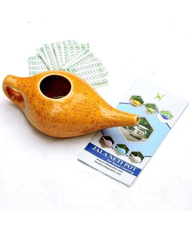 HealthGoodsIn Premium Ceramic Neti Pot with Salt - 225 Ml Freckle Pattern (Orange) | Sinus Relief Tool - Dishwasher Safe - Buy Online on GoSupps.com