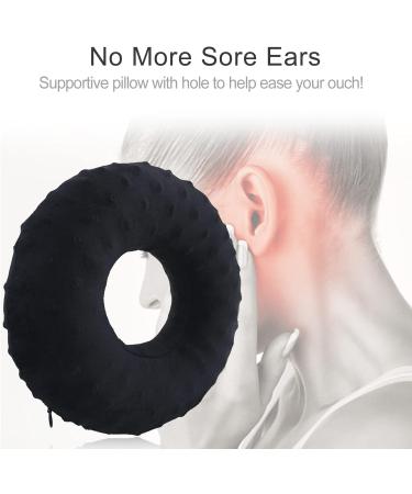 Piercing Pillow Ear Pillow Donut - Pain Relief for Earache Side Sleepers & Headphone Comfort | Minky Dot Black - Buy Online on GoSupps.com
