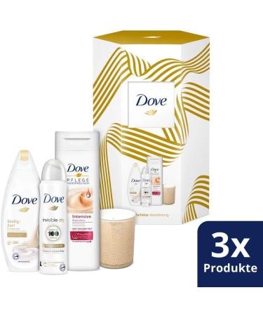 Dove Gift Set Perfect Pampering for nourished Skin with Shower Gel Deodorant Spray Body Lotion and Scented Candle (250 ml + 150 ml + 400 ml) - Buy Online on GoSupps.com