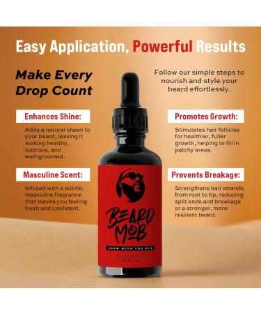 Beard Mob Growth Oil for Men | Thicker Longer Beard & Faster Growth | Paraben-Free All Skin Types | 2 Oz (Red - Buy Online on GoSupps.com