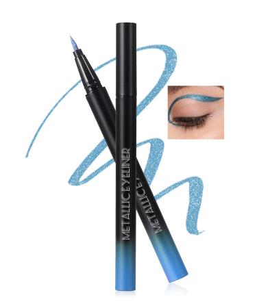 Metallic Glitter Waterproof Liquid Eyeliner Light Blue Sparkling Shimmer Eyeliner Pen High Pigmented Colored Eye Liner Long Lasting Silky Smooth Ultra-Fine Tip Smudge-proof Delineador De Ojos-03 03 Light Blue