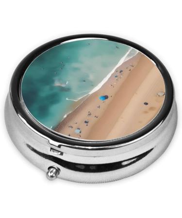 Portable 3 Compartment Round Pill Box Organizer - Aerial Beach View Travel Pill Case for Easy Medication Management - Buy Online on GoSupps.com